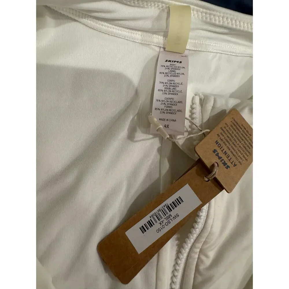SKIMS SIZE 4X ZIP UP FRONT LONG SLEEVE SWIM ONE PIECE MARBLE WHITE NWT